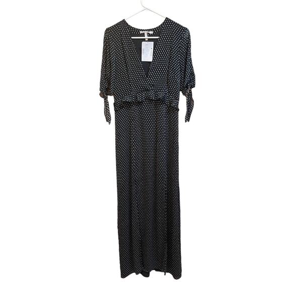 Avec Les Filles Black And White Polka Dot Ruffle Maxi Dress Slit Size 6 - Picture 1 of 8